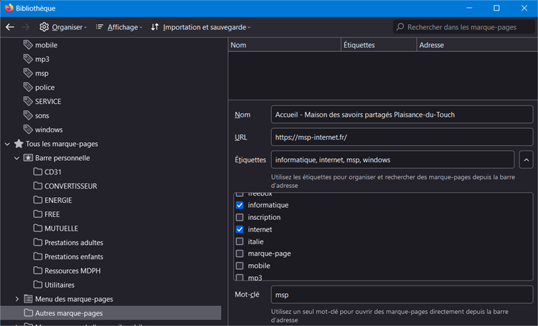 Les marques pages de Firefox comment çà marche - Maison des savoirs